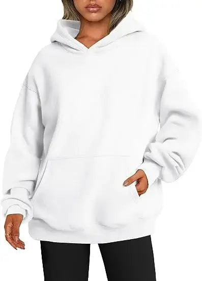 White oversized womens hoodies with pockets, perfect for comfort and style.