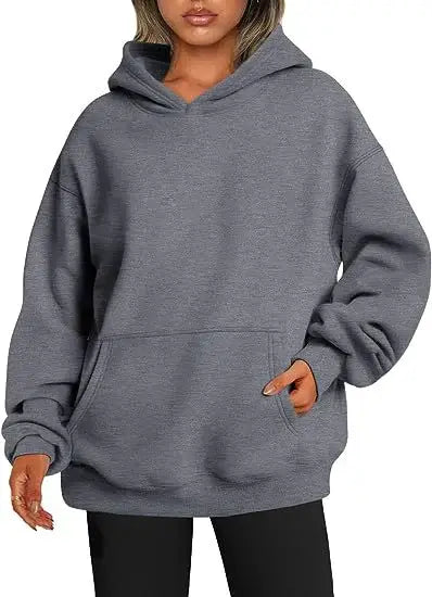 Women’s Hoodies With Pockets Big in grey, featuring an oversized fit for comfort and style.